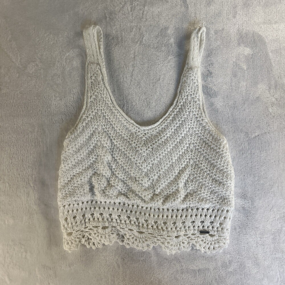 Hollister White Crochet Lace Up Crop Top Tie Front Boho Tank Sleeveless S